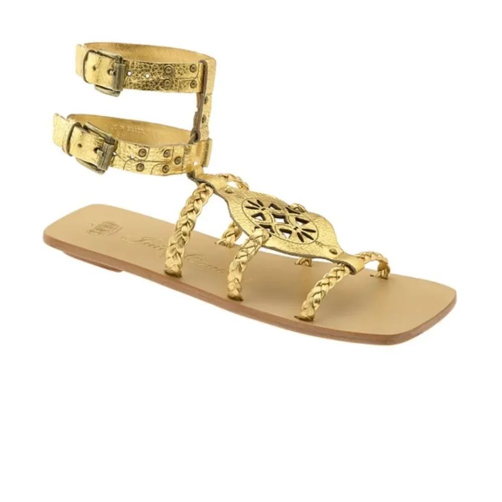 Juicy Couture Gold Leather Braided Gladiator Sandals Ankle Strap Flats Sz 10